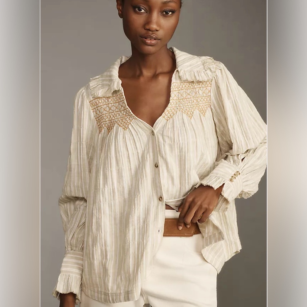 Anthropologie | Pilcro Victorian Button Down Blouse Coquette Size Medium